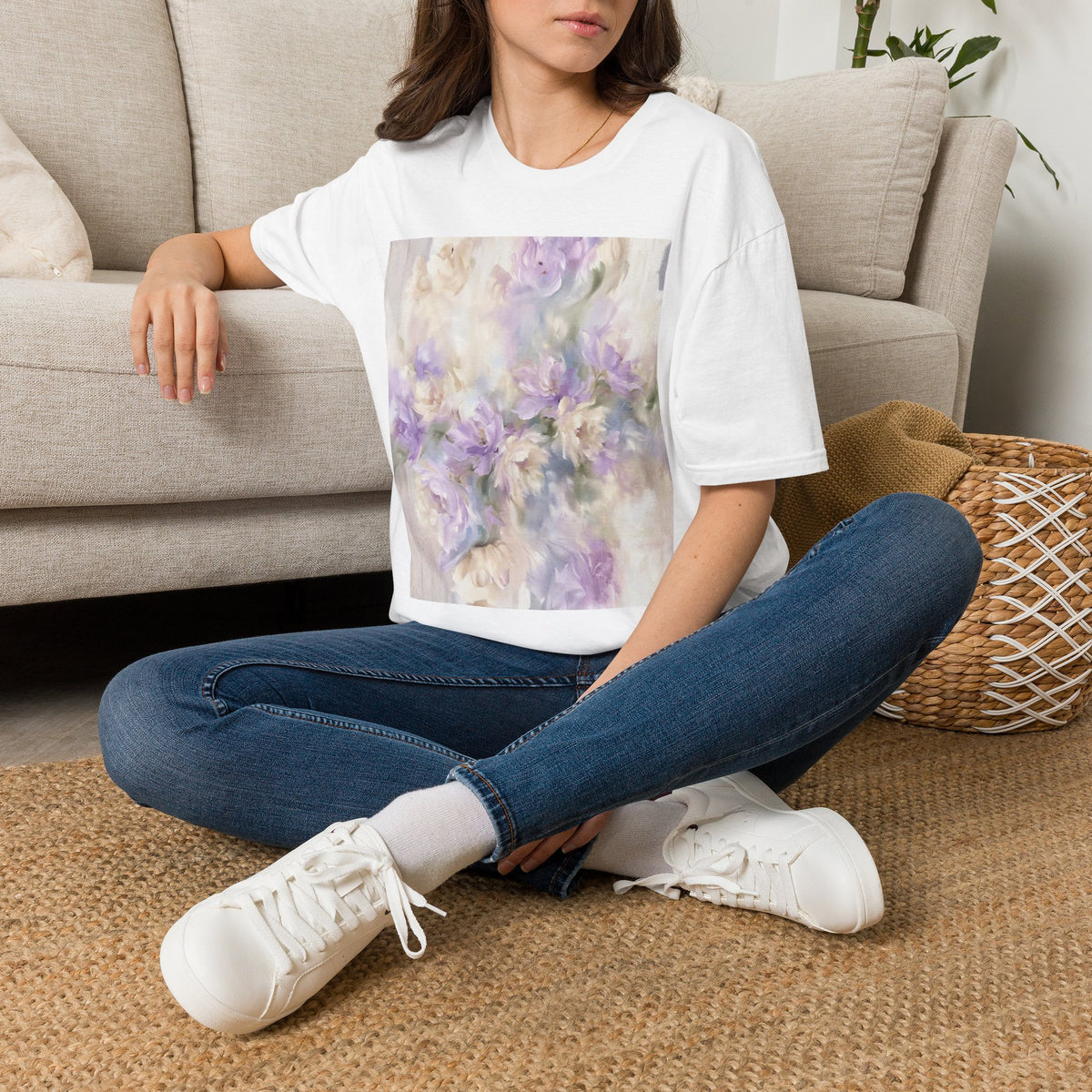 Abstract Floral Graphic T-Shirt, Modern Botanical Art Tee, Artistic Flower Print Shirt