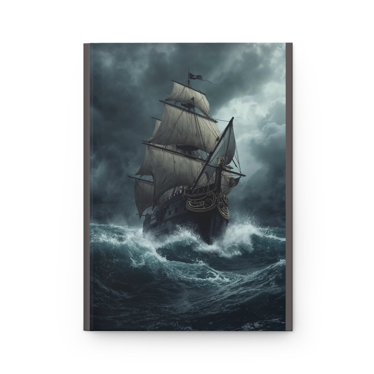 Pirate Ship Hardcover Journal, Dark Moody Nautical Writing Notebook, Stormy Sea Captains Log A5 Diary, Gothic Office DecorHardcover Journal Matte (Lined)
