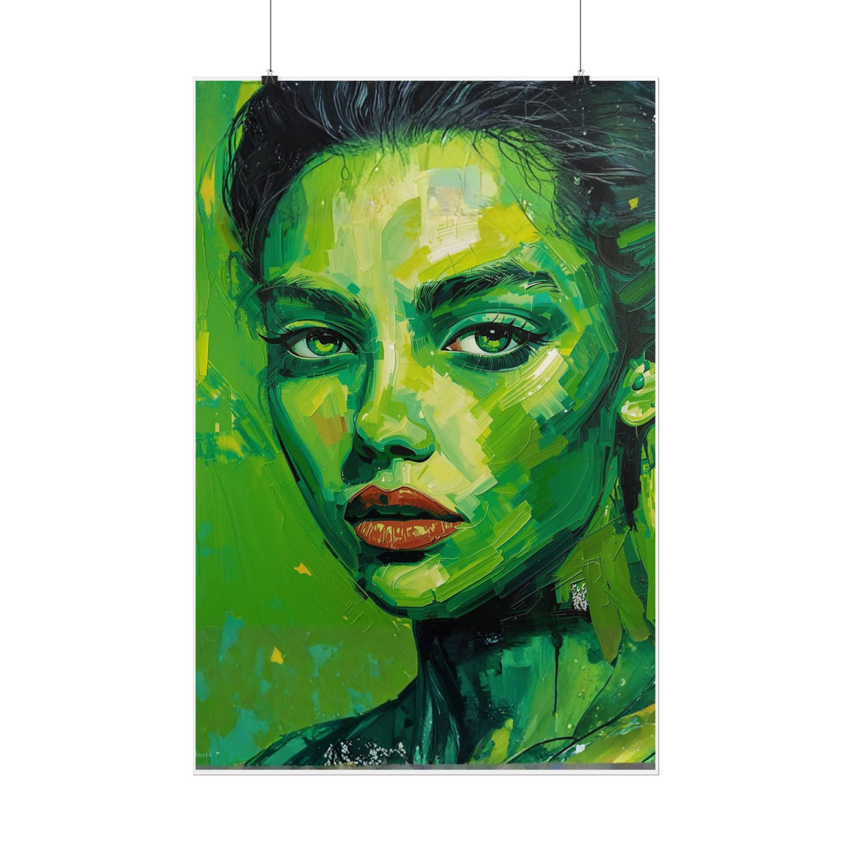Abstract Portrait Rolled Poster, Modern Face Art Print, Contemporary Figurative Wall Decor Neon green.