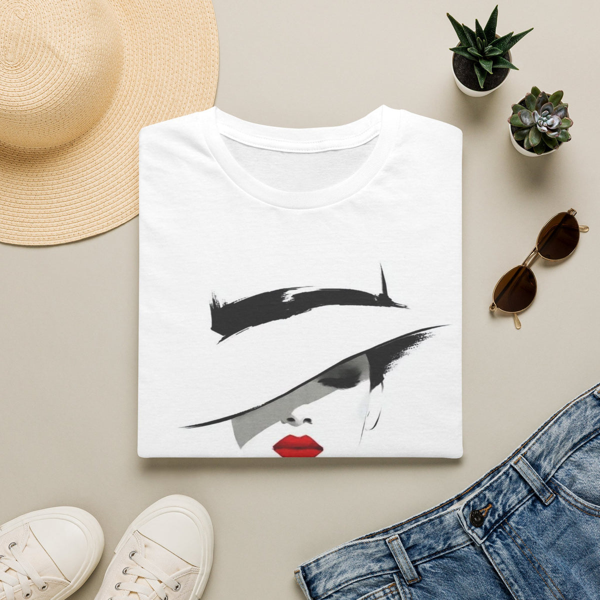 Abstract Woman in Hat Graphic T-Shirt – Modern Minimalist Art Tee