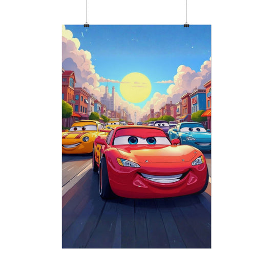 Kids Car Poster, Colorful Cartoon Vehicle Wall Art, Fun Transportation Print for Boys’ Bedroom, Playroom & Nursery Decor.
