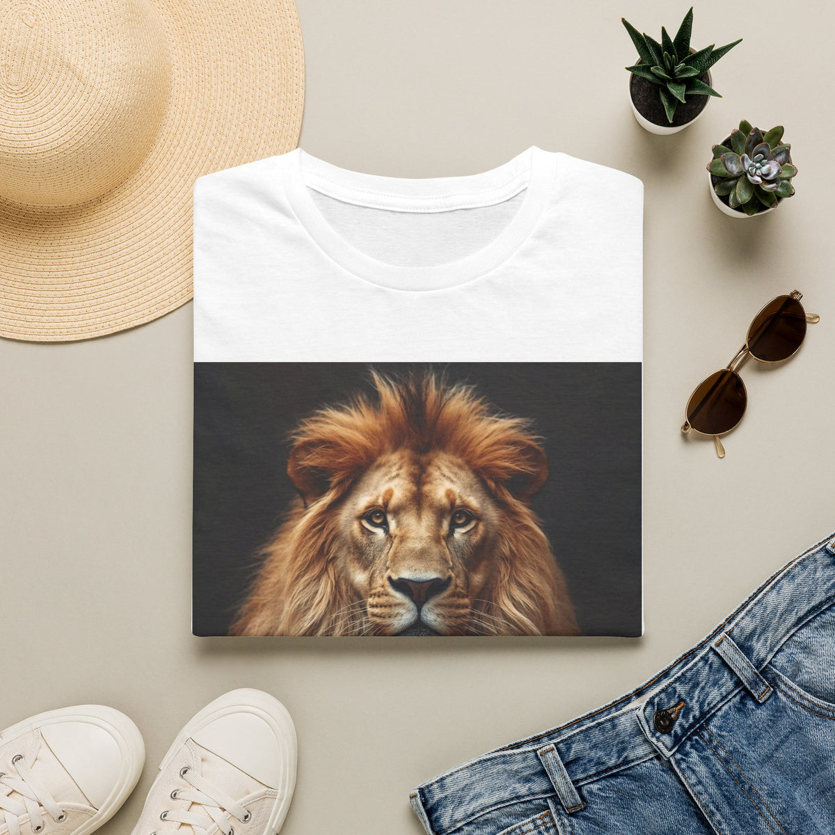 Men’s Lion Graphic T-Shirt, Realistic Lion Art Tee, Black Unisex Animal Print Shirt