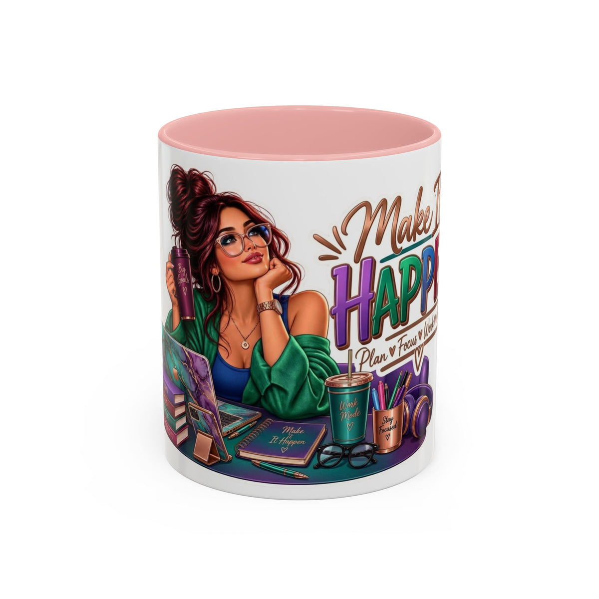 Make It Happen Motivational Ceramic Mug | Colorful Coffee Cup Drinkware