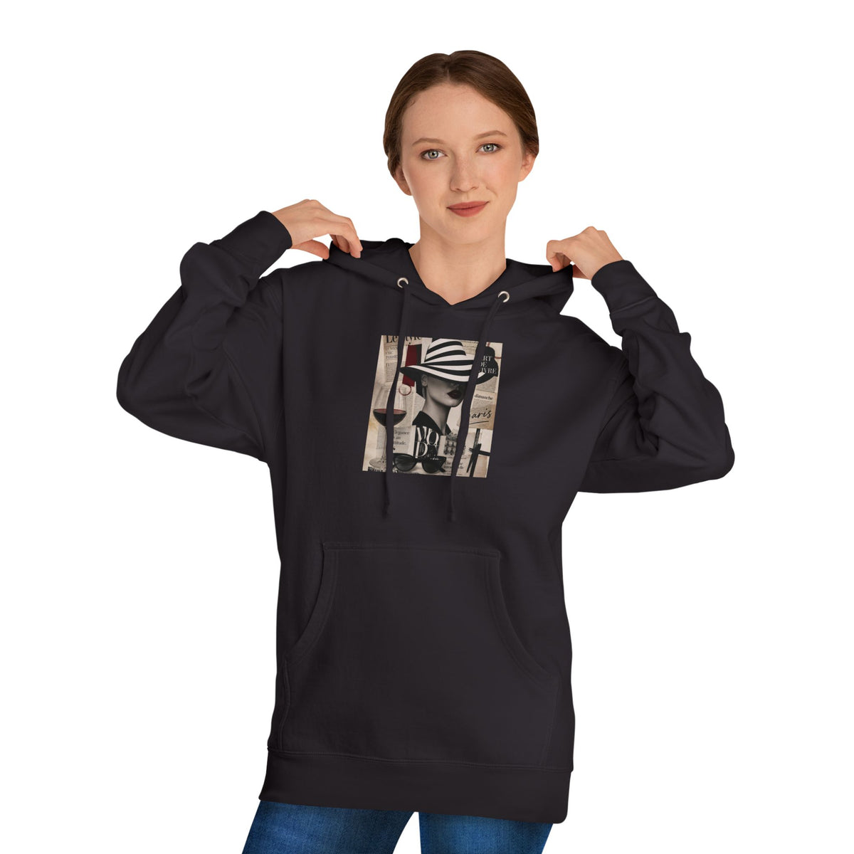 Paris Streetwear Hoodie Graphic Sweatshirt | Vintage Newspaper Collage Aesthetic Art Pullover | French Fashion Luxury Oversized Back Print Hooded Sweater