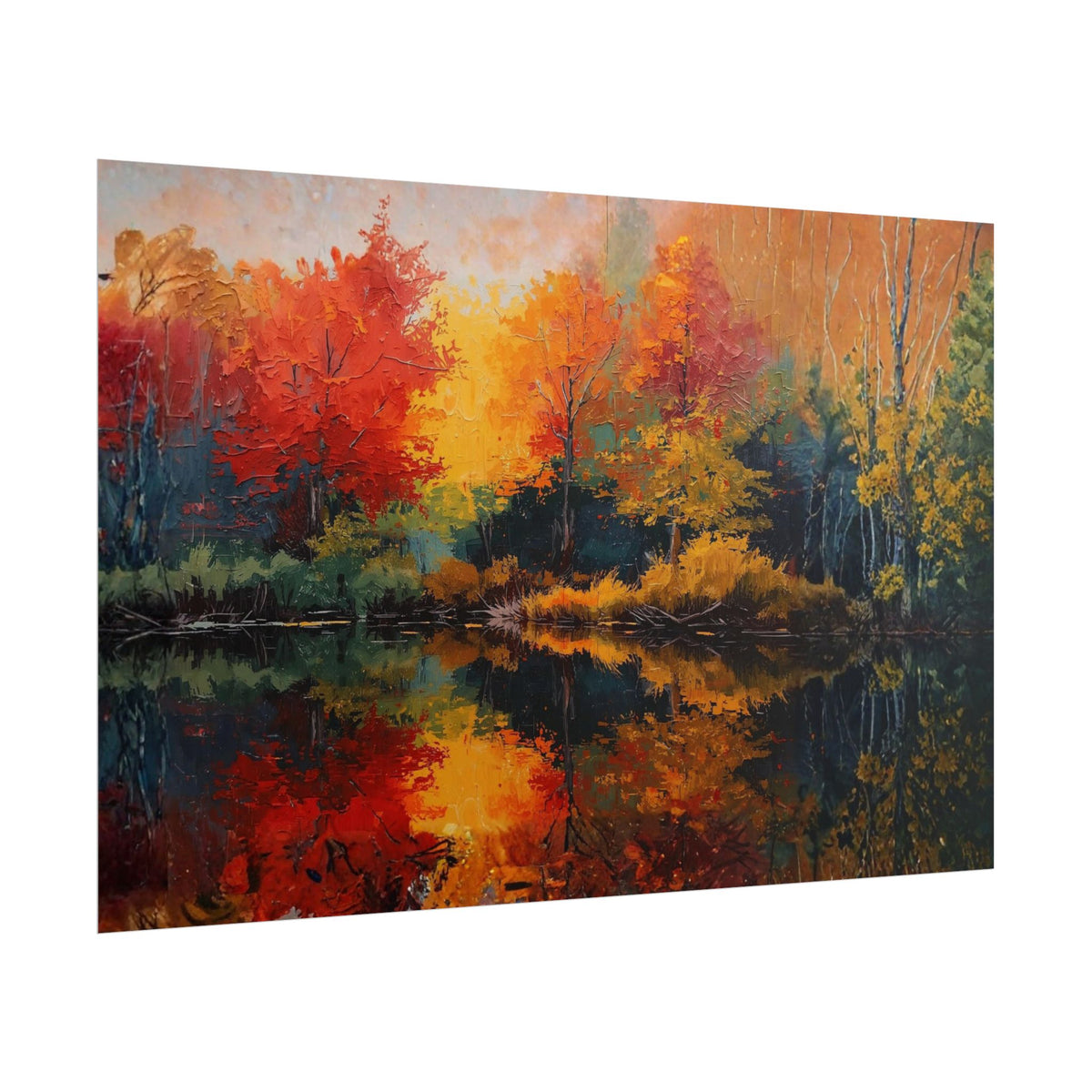 Autumn Reflection Rolled Poster – Colorful Fall Trees Lake Art Print