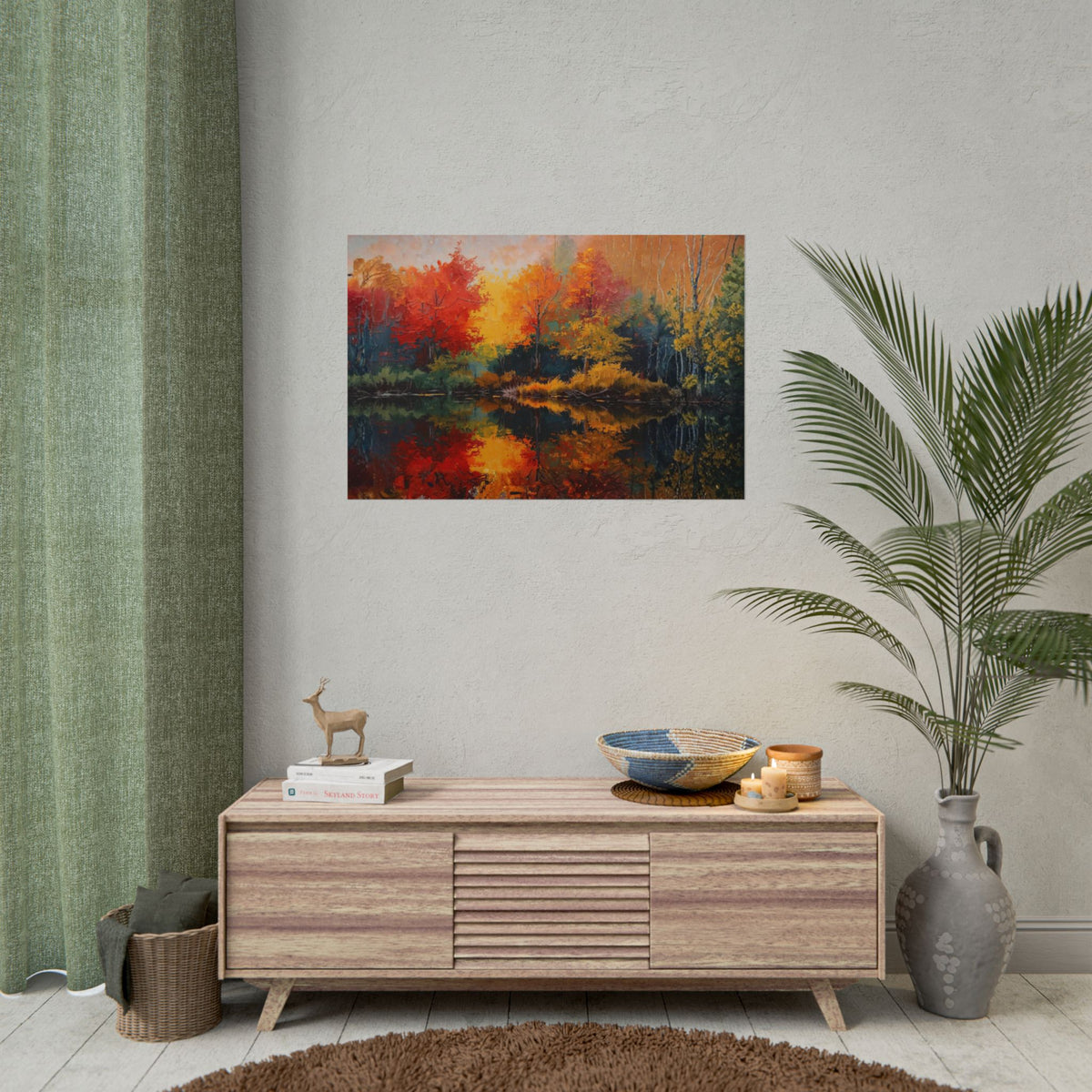 Autumn Reflection Rolled Poster – Colorful Fall Trees Lake Art Print
