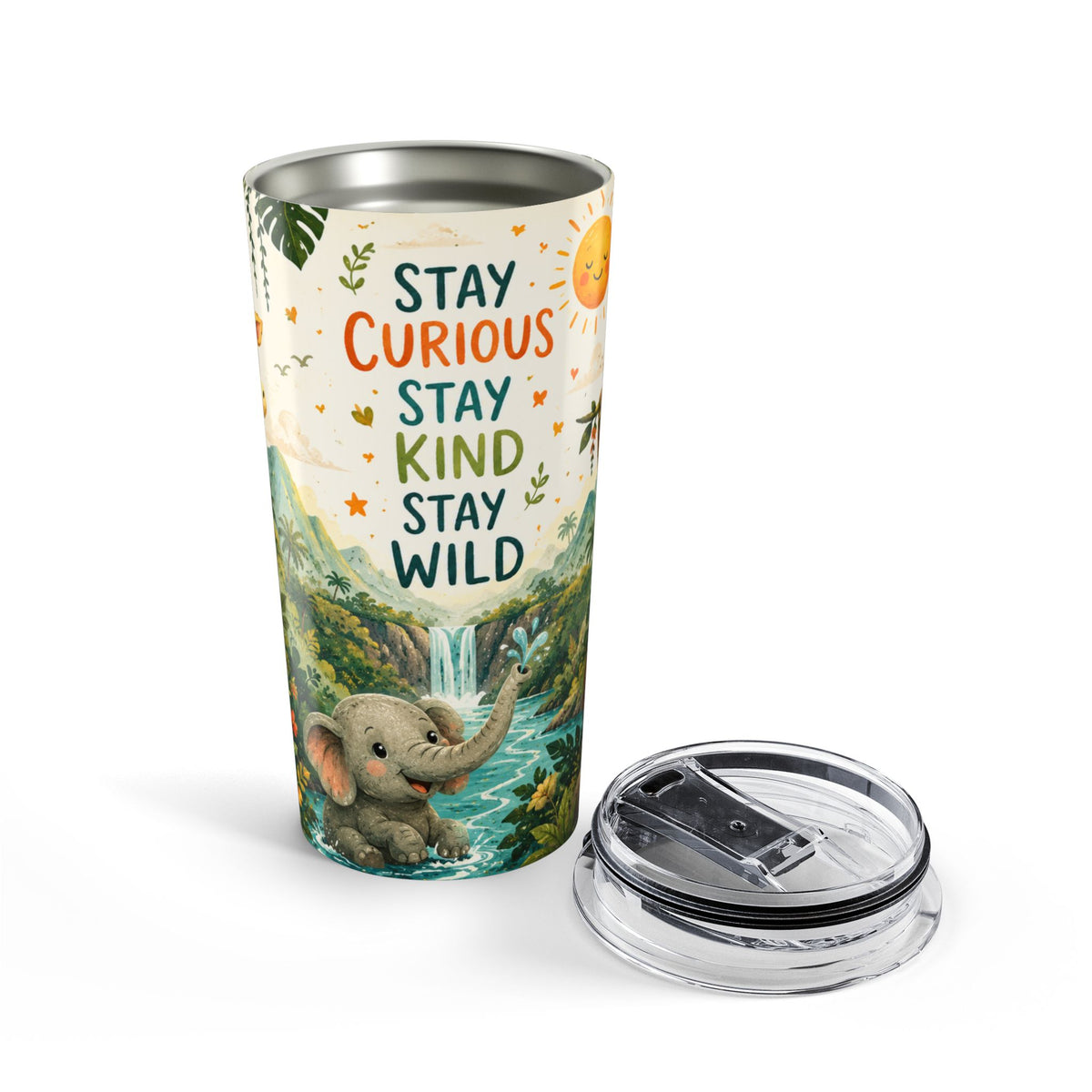 Tumbler Kids Jungle Animals Water Bottle Design Stay Curious Stay Kind Stay Wild drinkware