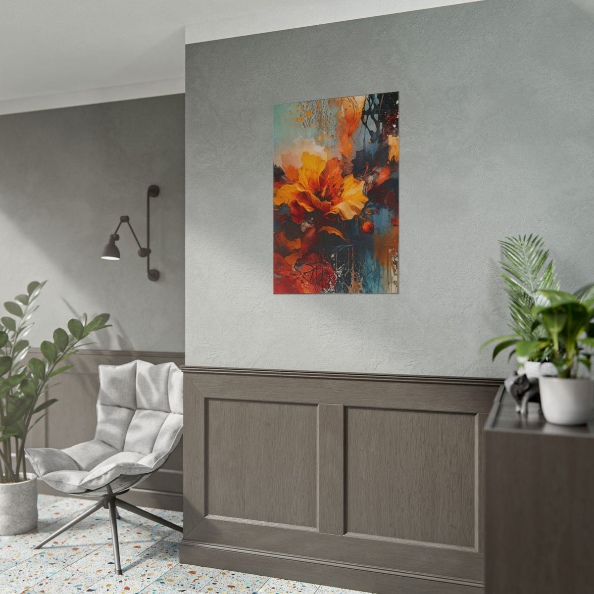 Abstract Flower Rolled Poster, Modern Floral Wall Art, Contemporary Botanical Painting Print, Bold Artistic Home Decor.