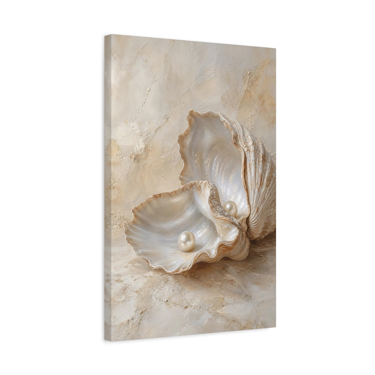 Luxury Oyster Shell with Pearls Canvas Wall Art - Coastal Ocean Seashore Decor