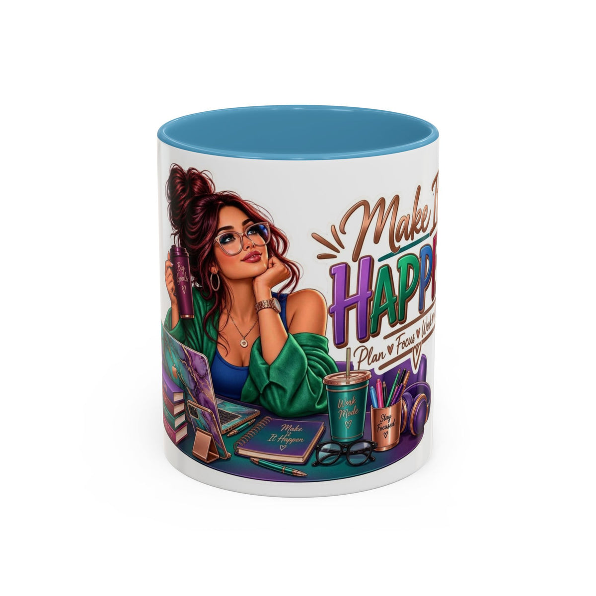 Make It Happen Motivational Ceramic Mug | Colorful Coffee Cup Drinkware