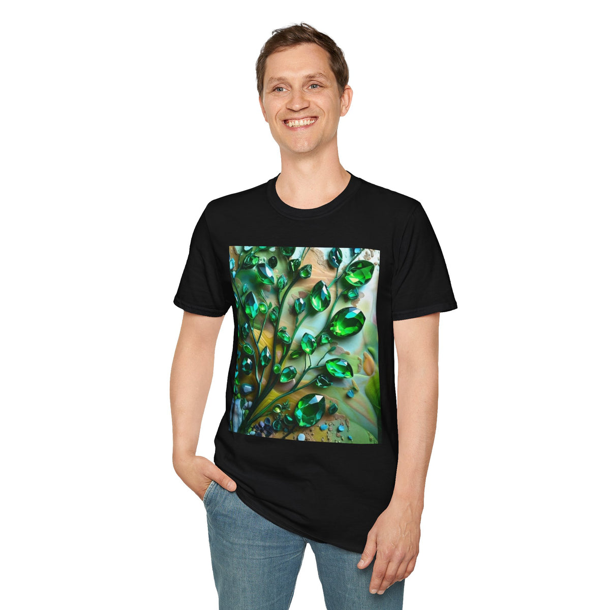 Green Emerald Gemstone Print T-Shirt | Unique Crystal Graphic Tee