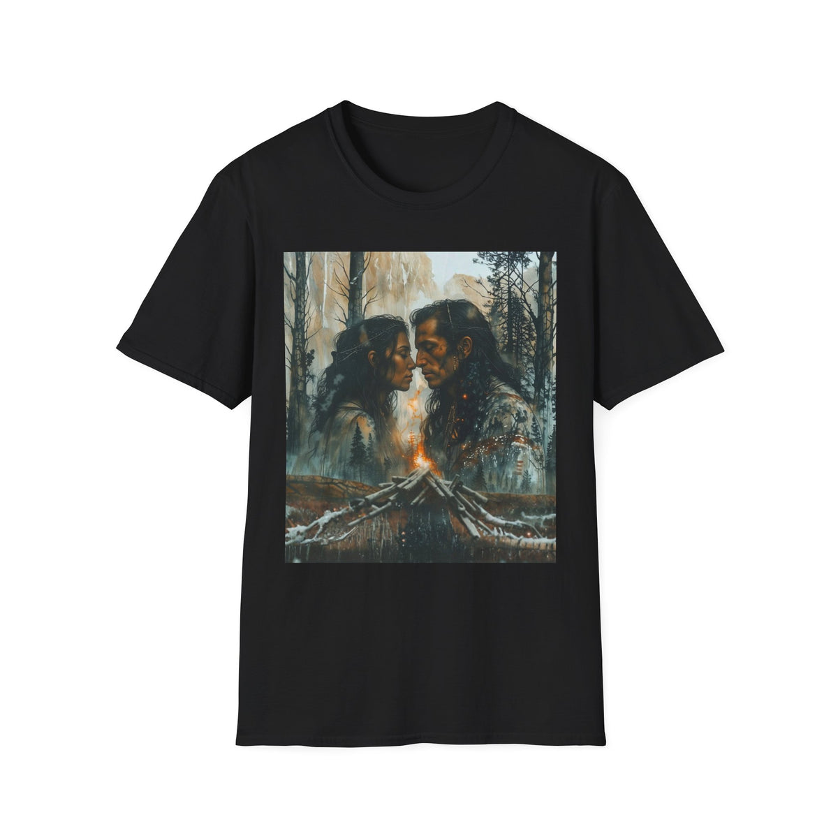 Native American Couple Love T-Shirt, Romantic Tribal Art Shirt, Indigenous Inspired Forest Graphic Tee