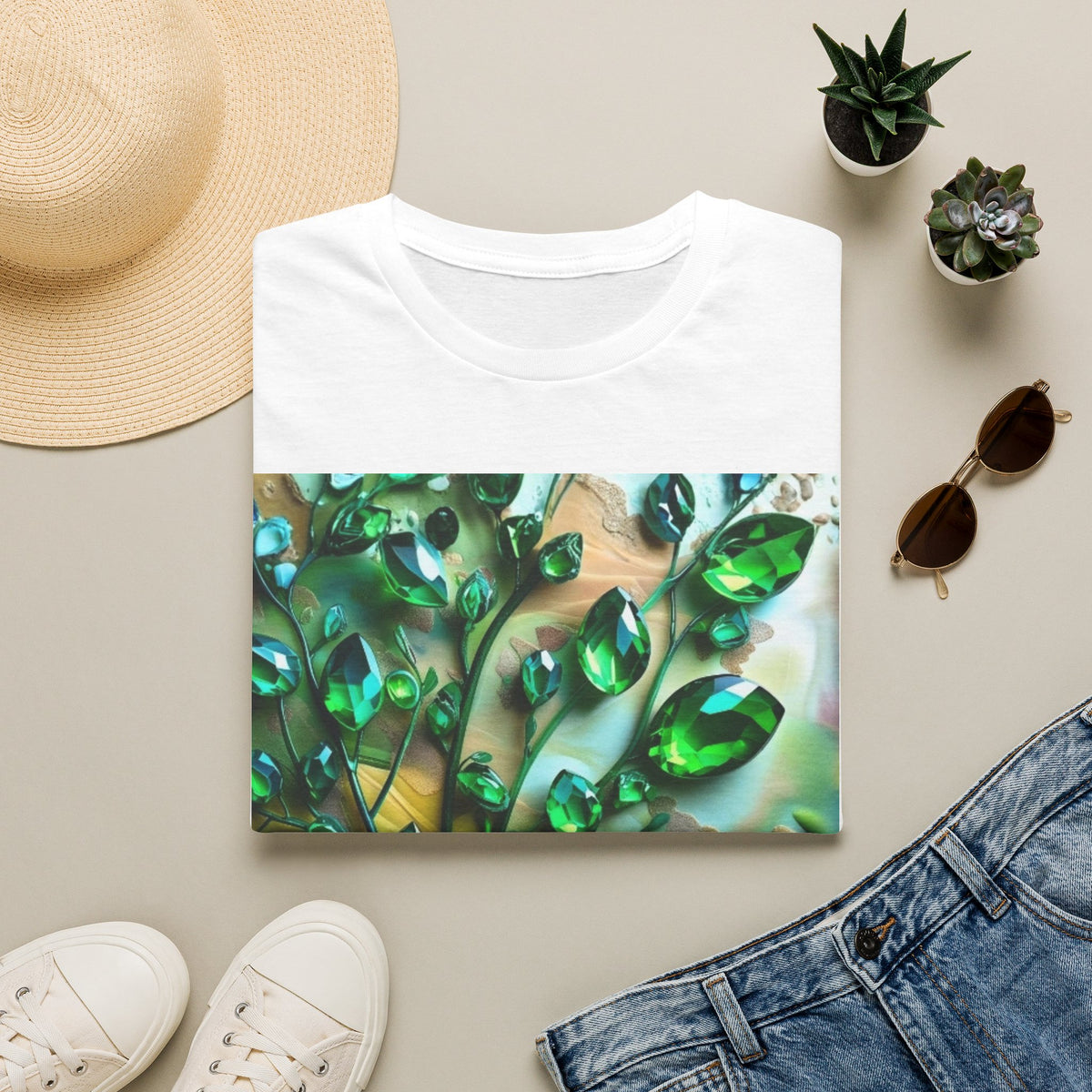 Green Emerald Gemstone Print T-Shirt | Unique Crystal Graphic Tee