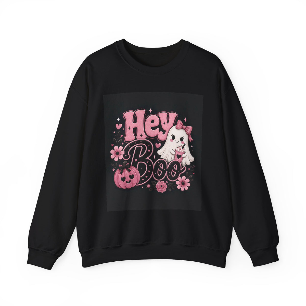 Hey Boo Halloween Sweatshirt Spooky Ghost Crewneck Cute Witchy Autumn Fall Graphic Sweater Festive Collection