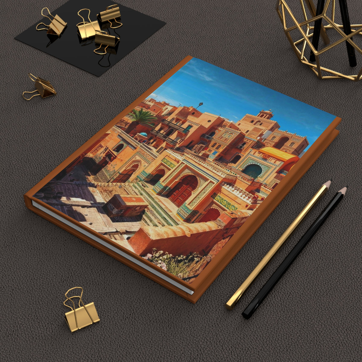 Vibrant Moroccan Architecture Hardcover Journal, Vivid Medina Street Notebook, Crisp High-Contrast Riad Building Travel Diary, Bright Cultural Landmark Art Sketchbook