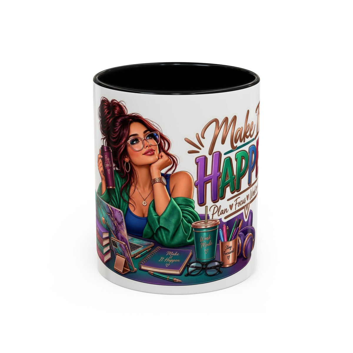 Make It Happen Motivational Ceramic Mug | Colorful Coffee Cup Drinkware