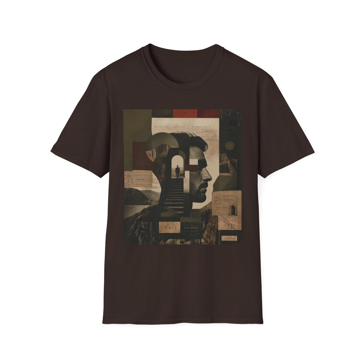 Mindscape Collage Graphic T-Shirt – Abstract Mountain & Portrait Art Tee