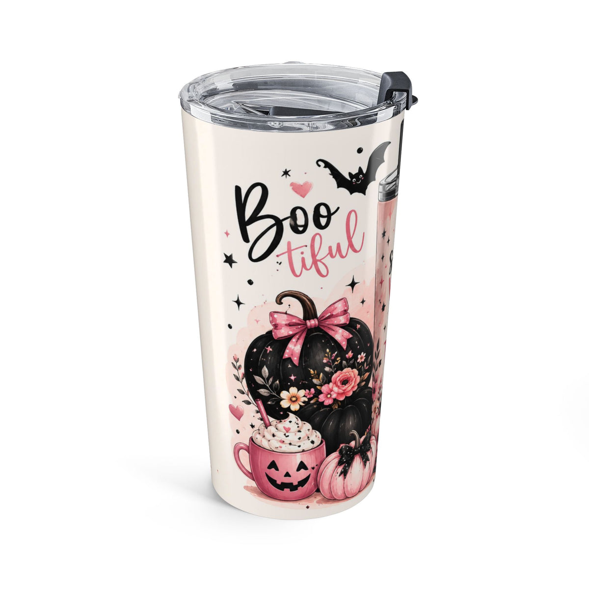 Hey Boo Halloween Tumbler Spooky Ghost Insulated Travel Mug Cute Witchy Autumn drinkware Fall Water Bottle Festive Collection