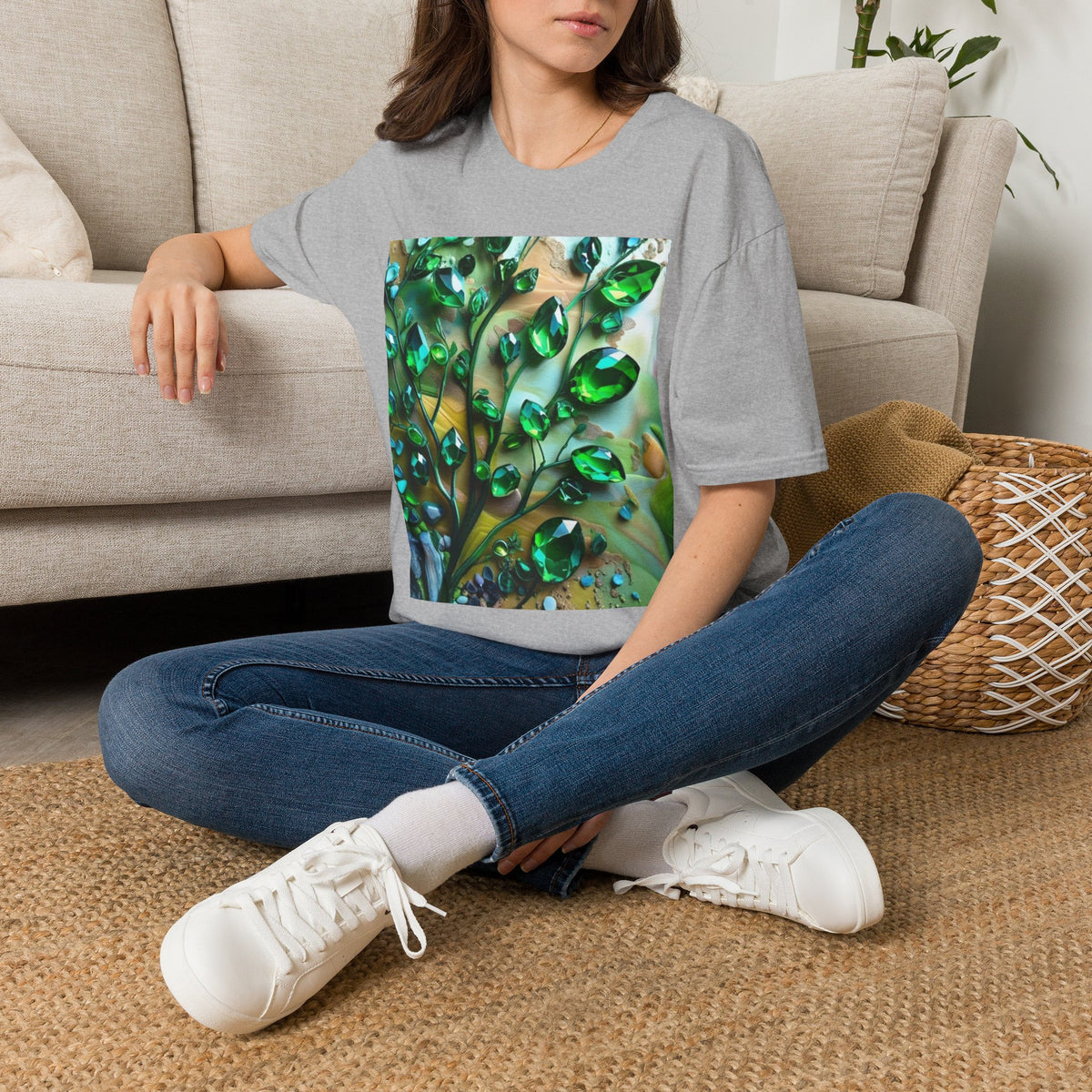 Green Emerald Gemstone Print T-Shirt | Unique Crystal Graphic Tee