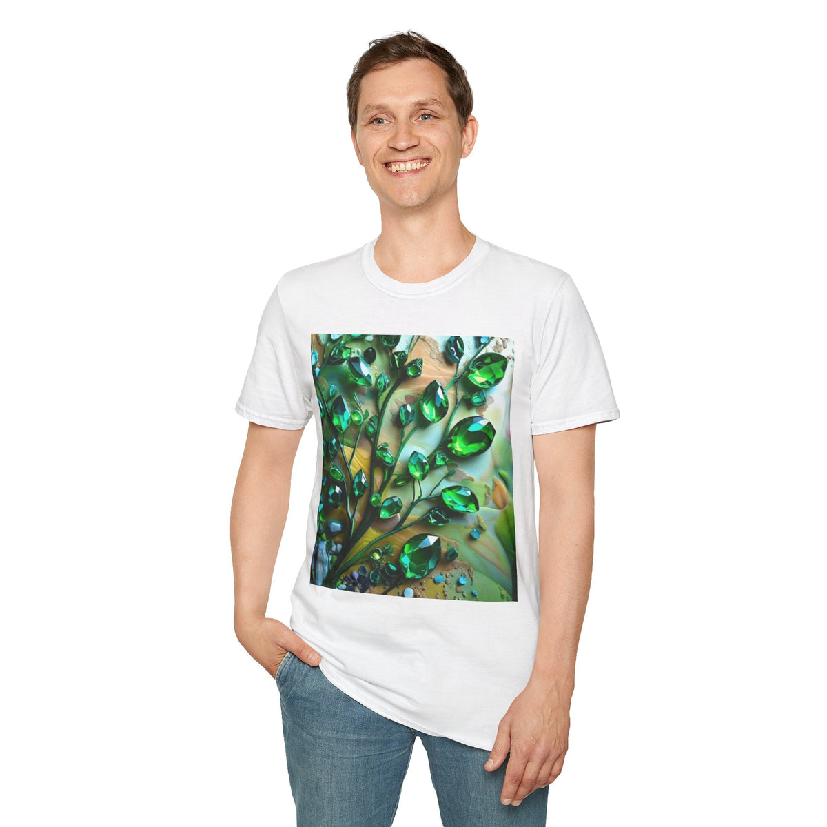 Green Emerald Gemstone Print T-Shirt | Unique Crystal Graphic Tee