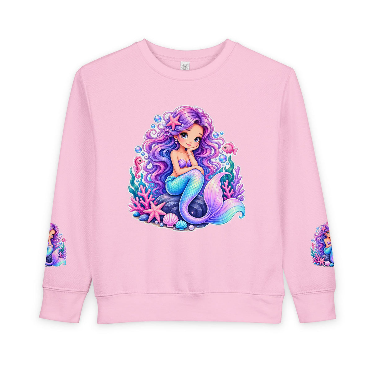 Mermaid Crewneck Sweatshirt for Toddler & Little Girls | Cute Ocean Sea Life Kids Fleece | Premium Cotton Pink Navy Birthday Gift Pullover Sweater