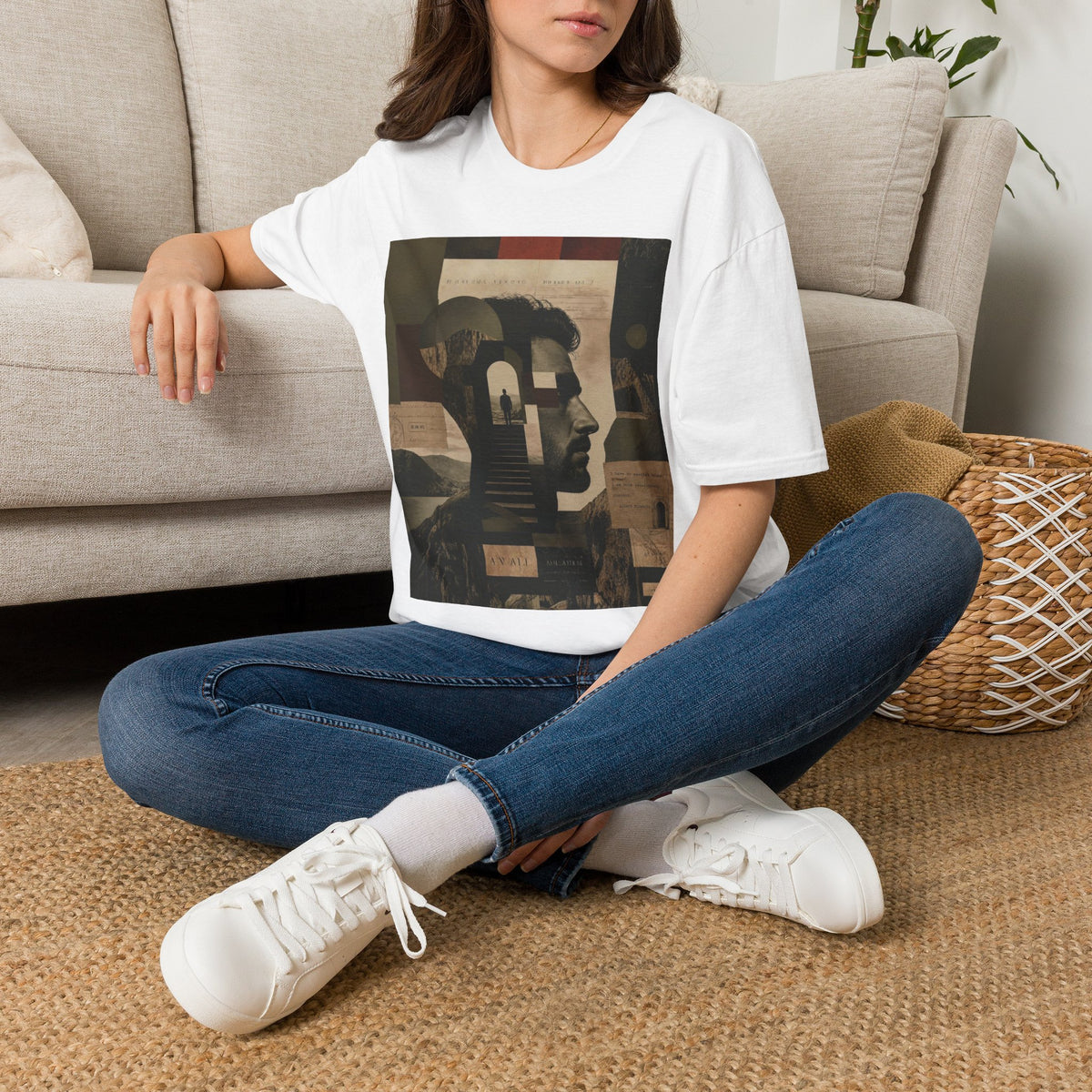 Mindscape Collage Graphic T-Shirt – Abstract Mountain & Portrait Art Tee