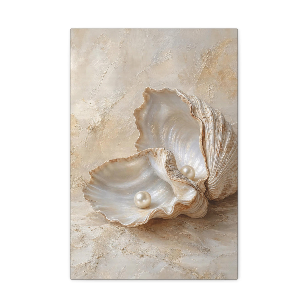 Luxury Oyster Shell with Pearls Canvas Wall Art - Coastal Ocean Seashore Decor