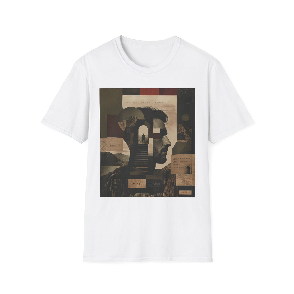 Mindscape Collage Graphic T-Shirt – Abstract Mountain & Portrait Art Tee