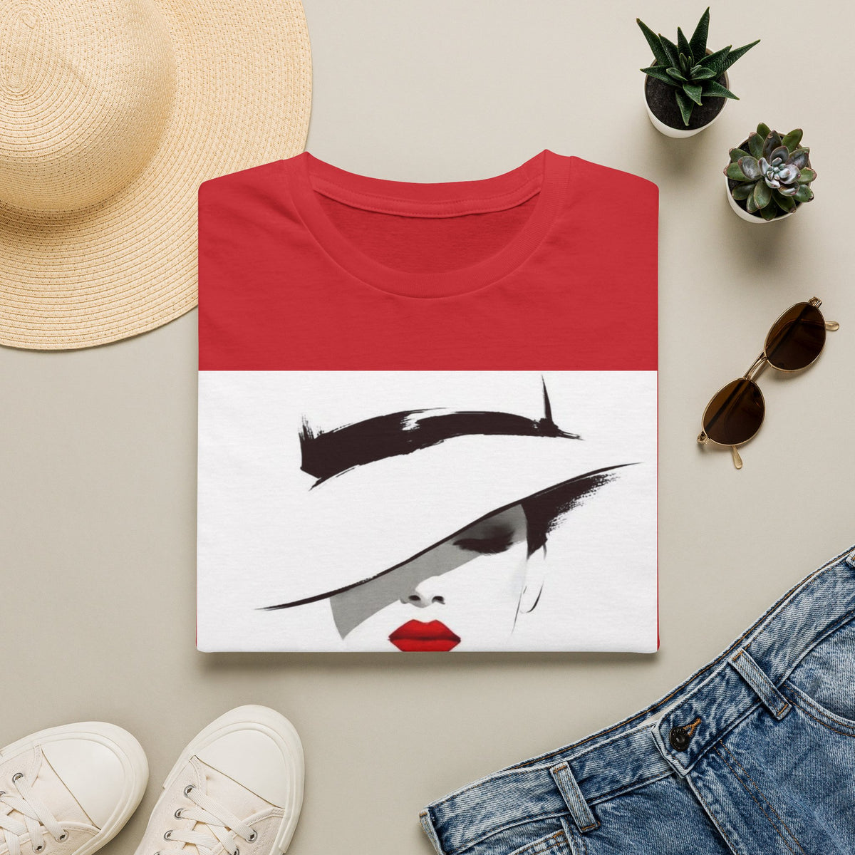 Abstract Woman in Hat Graphic T-Shirt – Modern Minimalist Art Tee