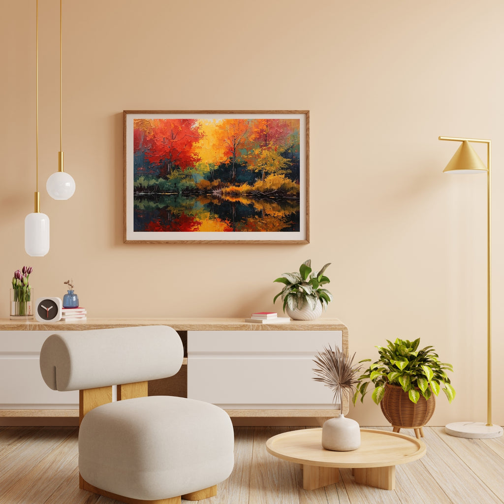 Autumn Trees Abstract Acrylic Wall Art Printable Fall Landscape Modern Nature Painting Warm Seasonal Decor Digital Download