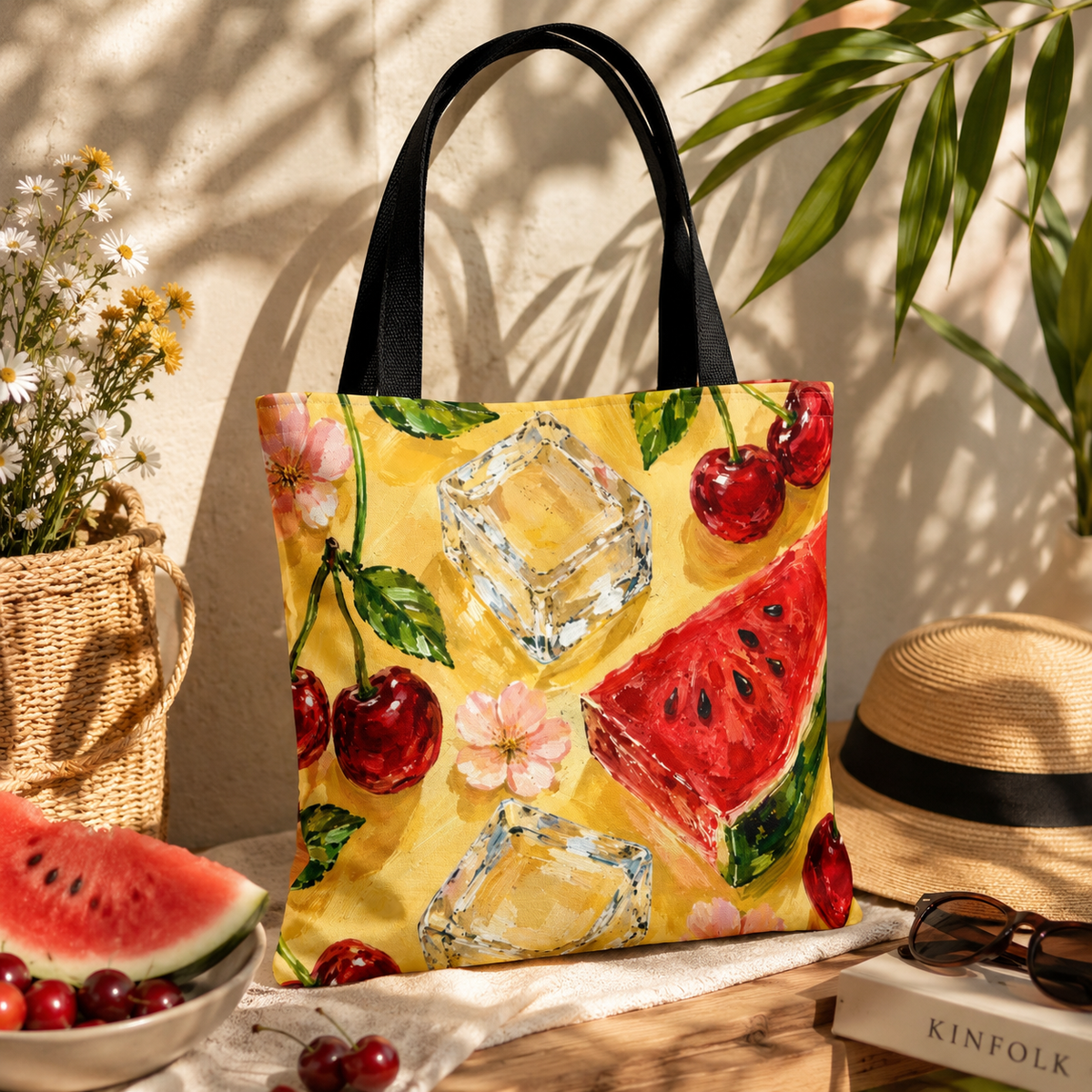 Summer Fruit Tote Bag – Cherry & Watermelon AOP Bag | Colorful Everyday Accessory
