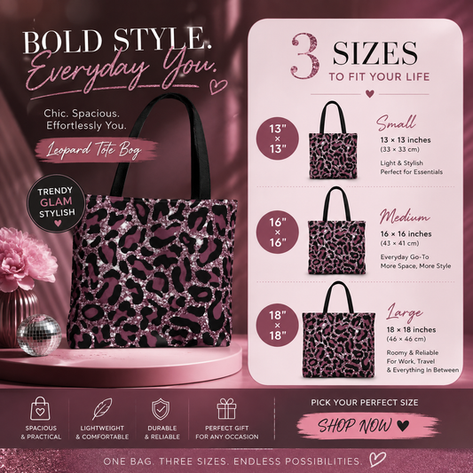 Pink Leopard Print Tote Bag – Glam Animal Print Shoulder Bag | Stylish Everyday Accessory