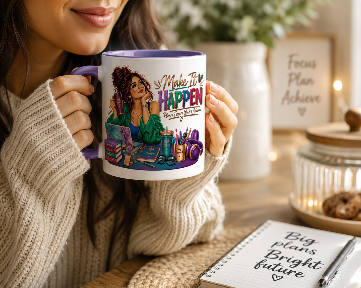 Make It Happen Motivational Ceramic Mug | Colorful Coffee Cup Drinkware