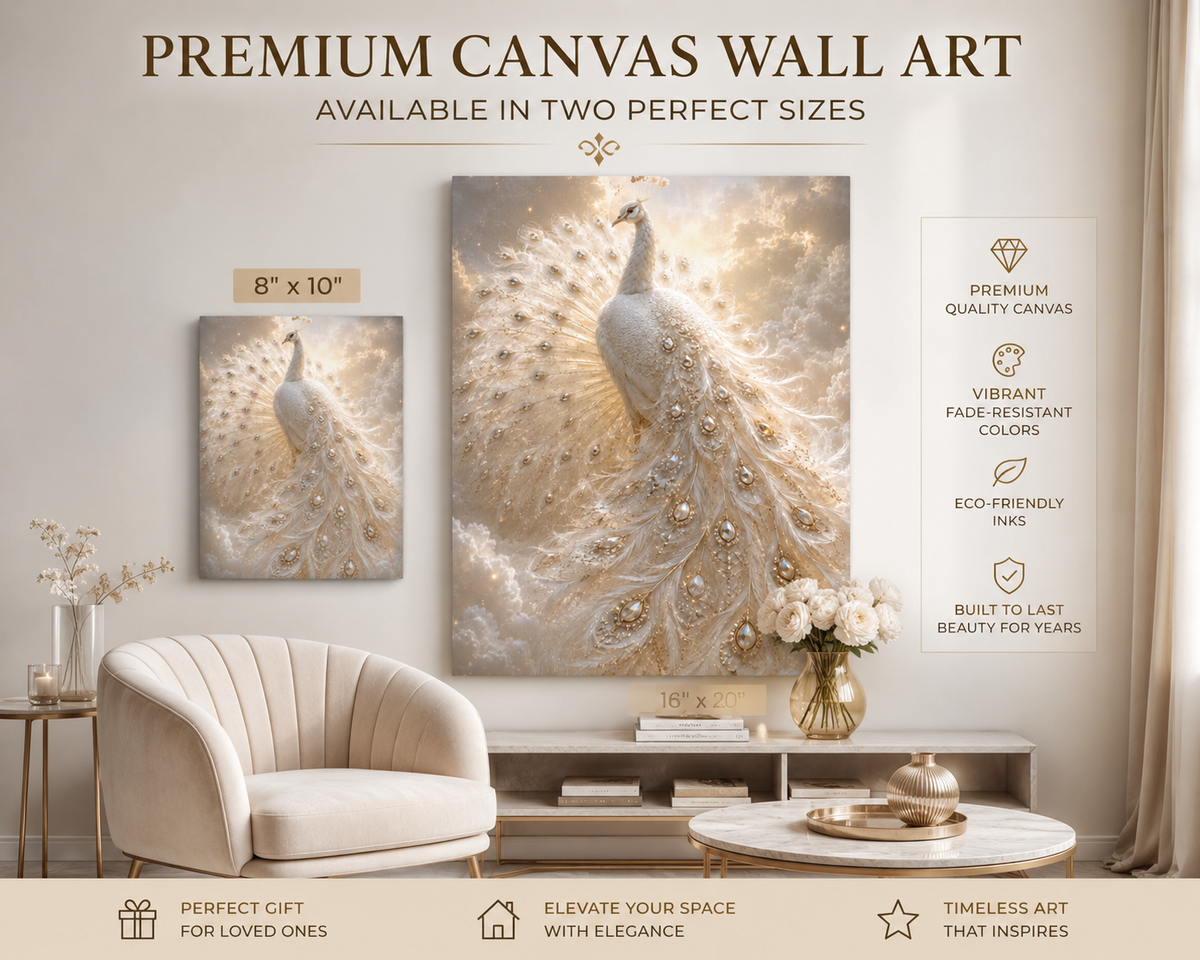 White Peacock Wall Art Canvas Luxury Celestial Peacock Decor Fantasy Bird Artwork Elegant Bedroom Living Room Art Unique Gift