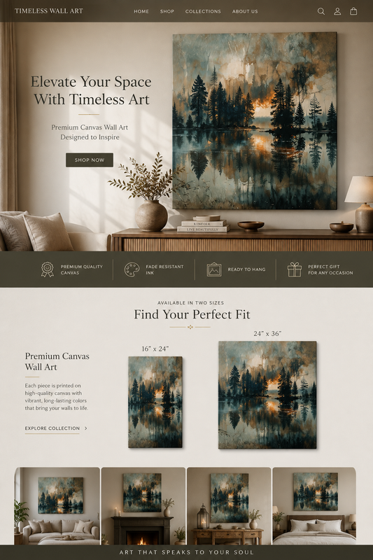 Moody Misty Forest Lake Wall Art Mountain Landscape Canvas Serene Nature Scenery Evergreen Trees Lake Reflection Artwork Rustic Cabin Decor