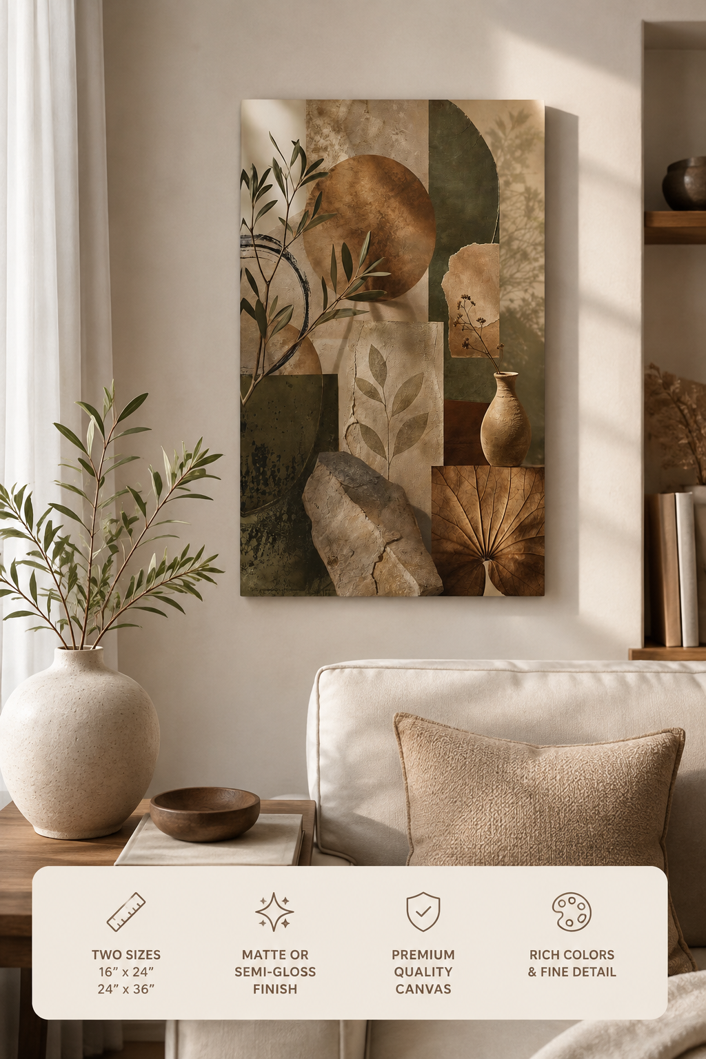Japandi Earthy Abstract Canvas Wall Art - Neutral Terracotta Boho Print