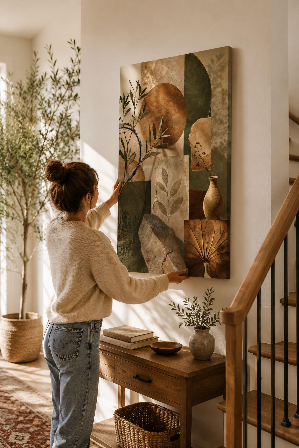 Japandi Earthy Abstract Canvas Wall Art - Neutral Terracotta Boho Print