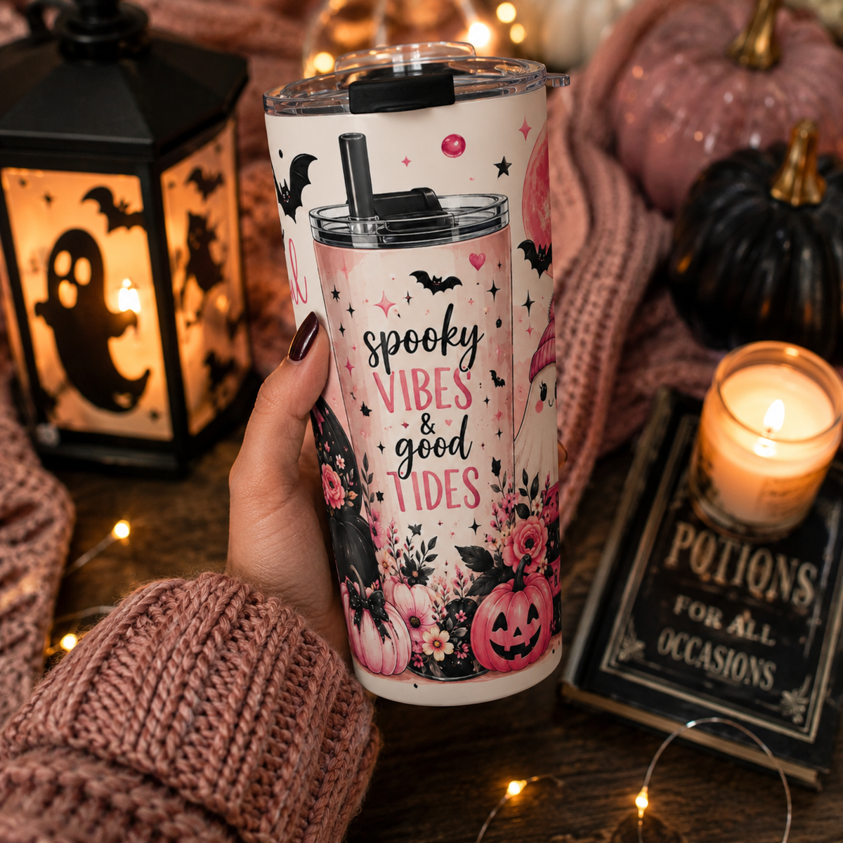 Hey Boo Halloween Tumbler Spooky Ghost Insulated Travel Mug Cute Witchy Autumn drinkware Fall Water Bottle Festive Collection