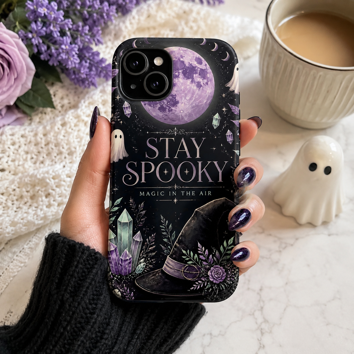 Stay Spooky Halloween Phone Case Witchy Purple Moon Tough Protective iPhone Samsung Galaxy Cover Festive Collection