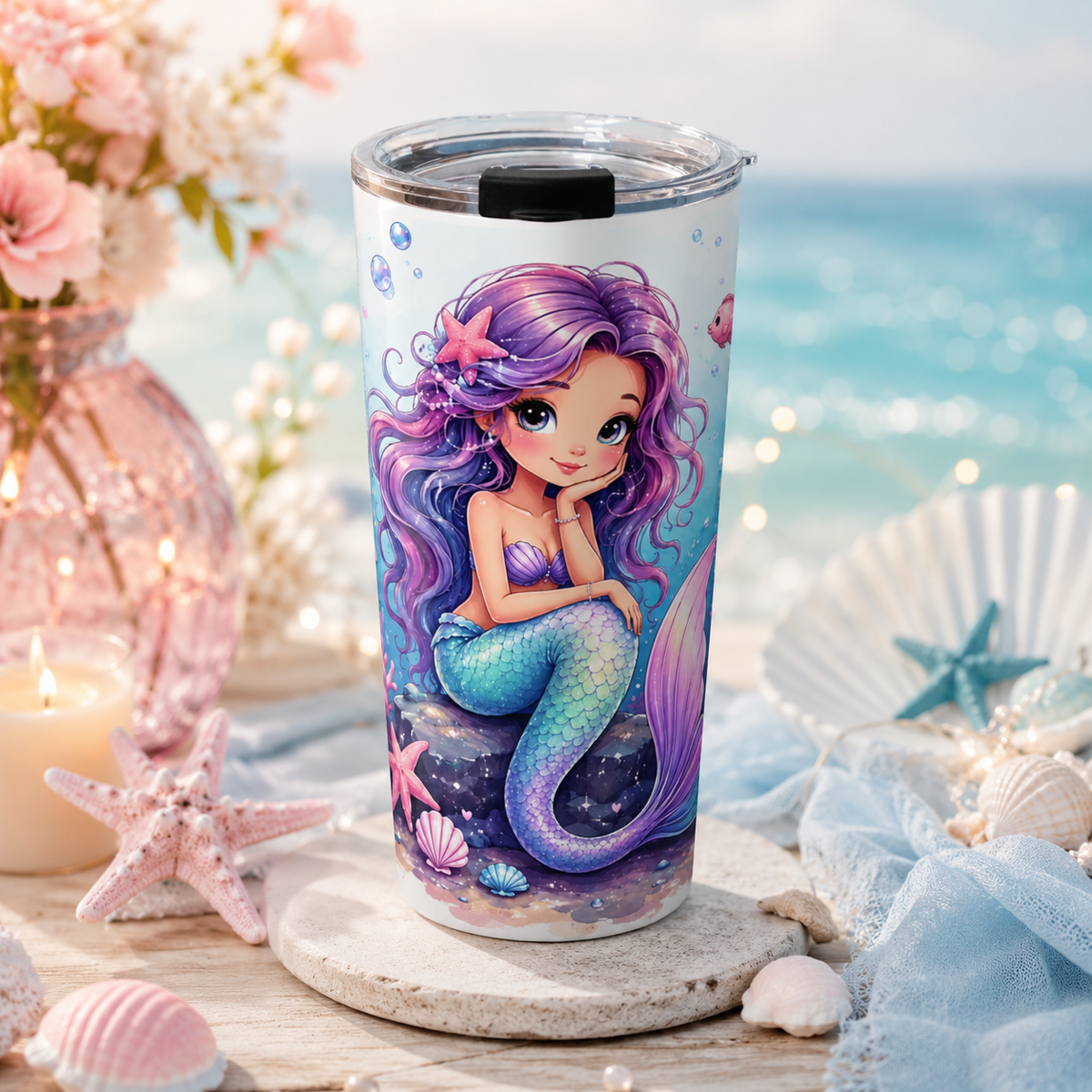 Cute Mermaid Tumbler for Girls Kids Mermaid Drinkware Magical Ocean Gift for Mermaid Lovers Birthday Gift for Girls drinkware