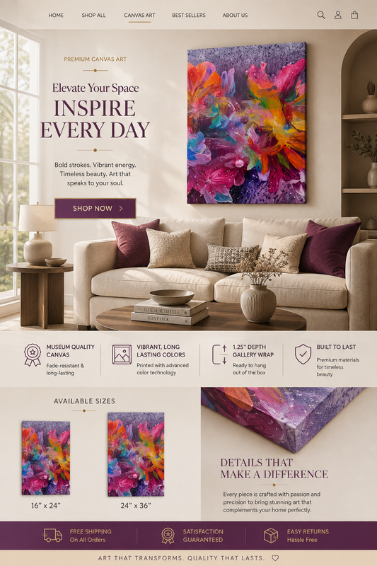 Abstract  Floral botanical Canvas Wall Art – Luxury Modern Statement Art for Living Room & Home Decor