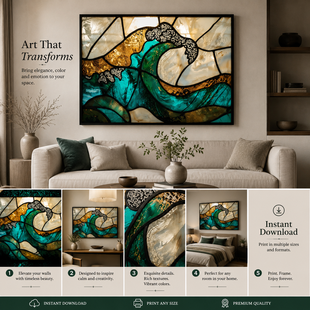 Turquoise Glass Painting Wall Art Printable Abstract Fluid Glass Art Modern Ocean Inspired Texture Digital Download