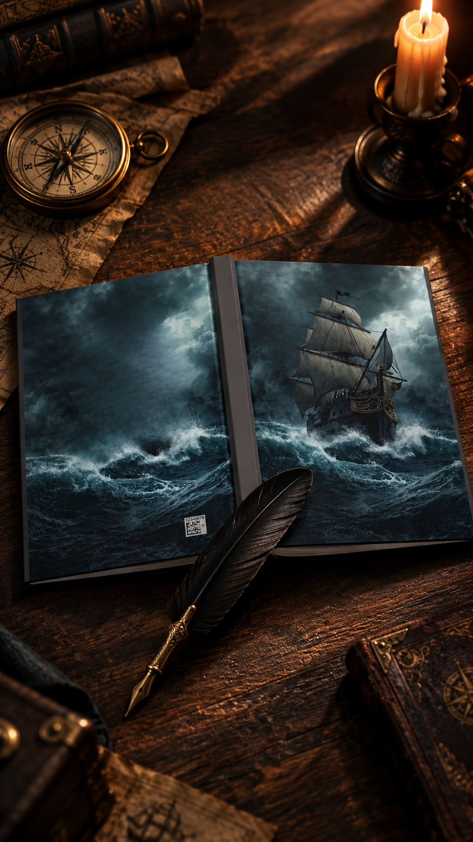 Pirate Ship Hardcover Journal, Dark Moody Nautical Writing Notebook, Stormy Sea Captains Log A5 Diary, Gothic Office DecorHardcover Journal Matte (Lined)