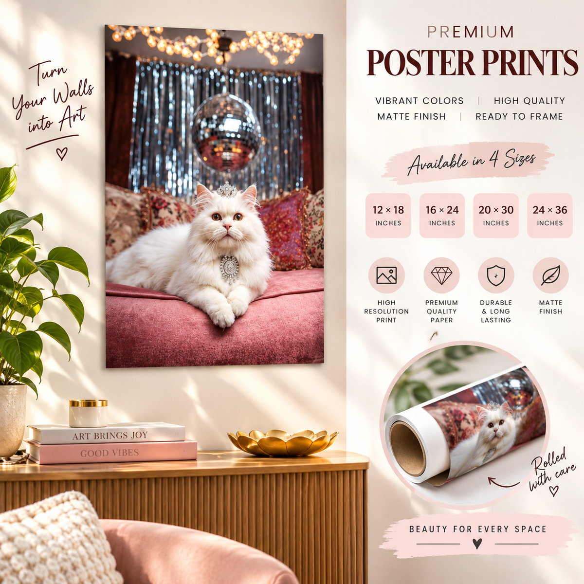 Luxury Cat Wall Art Royal Cat  Rolled Poster Pet Lover Gift Cat Lover Gift Rolled Poster