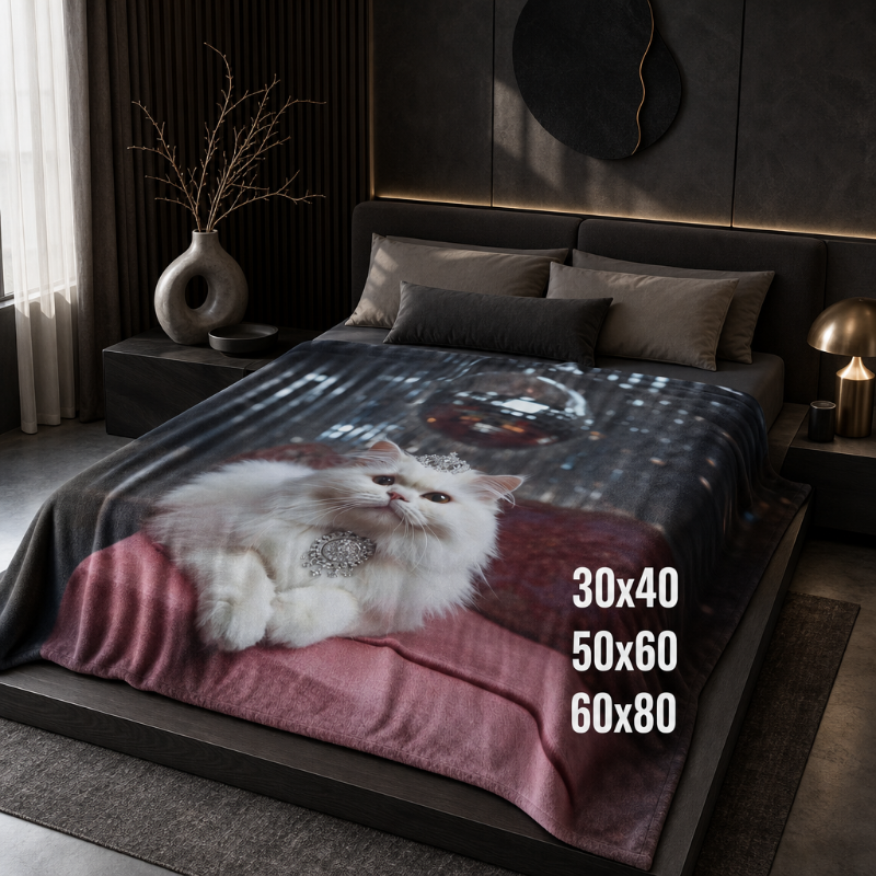 Queen Cat Blanket – Luxury White Cat Throw Blanket, Cute Cat Lover Gift, Cat Mom Gift, Pink Cozy Home DecorVelveteen Plush Blanket