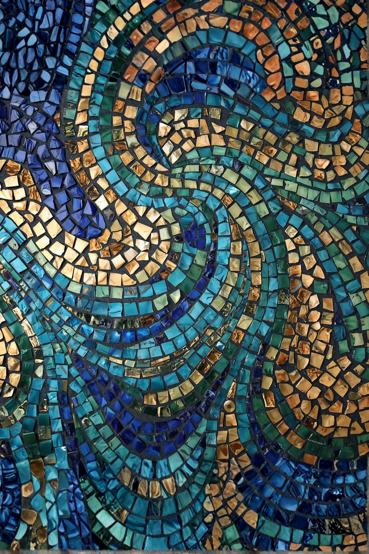 Vintage Blue Mosaic Abstract Wall Art – Mid-Century Modern Rolled Poster