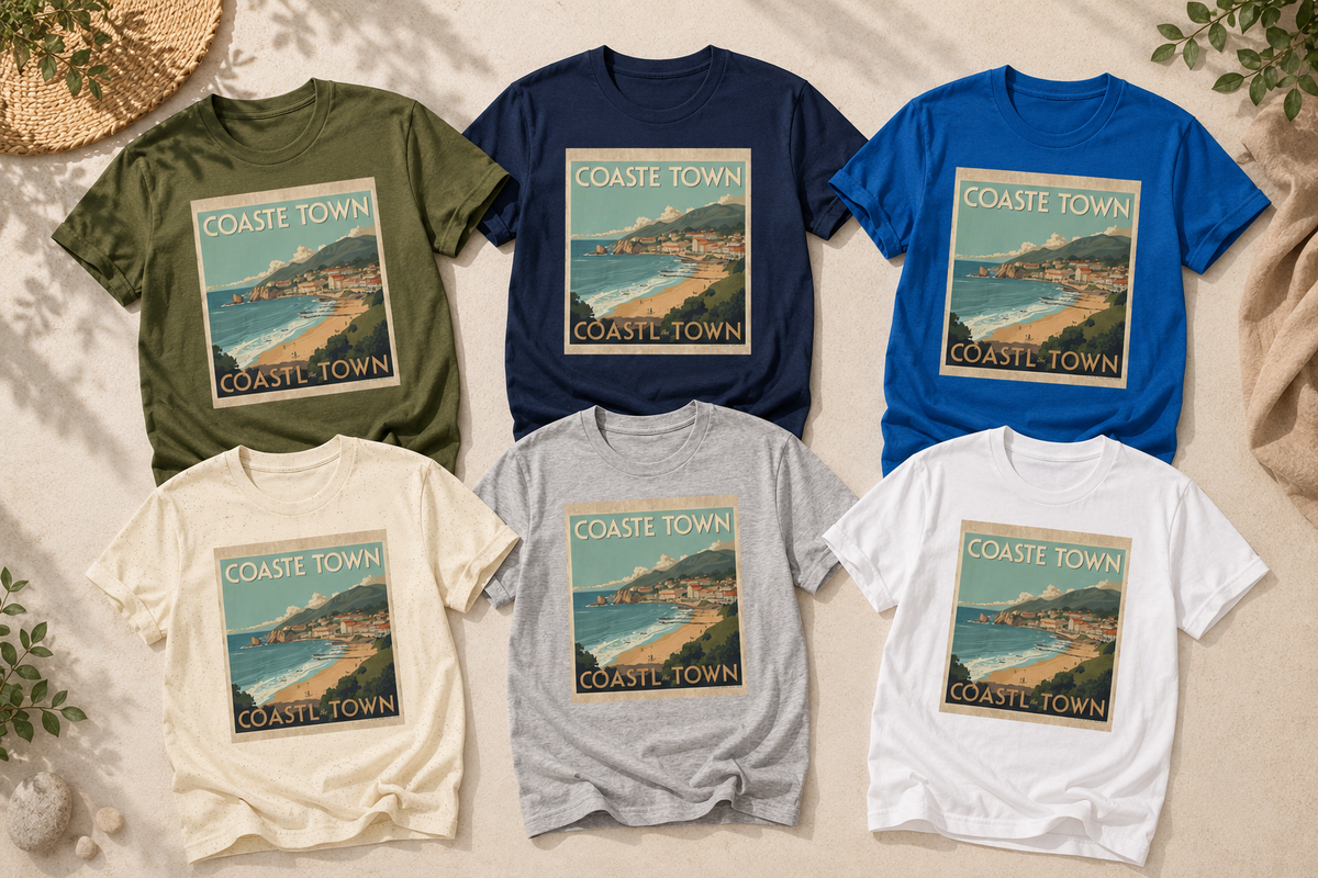 Vintage Coastal Graphic T-Shirt, Retro Beach Poster Tee, Ocean-Inspired Unisex Shirt