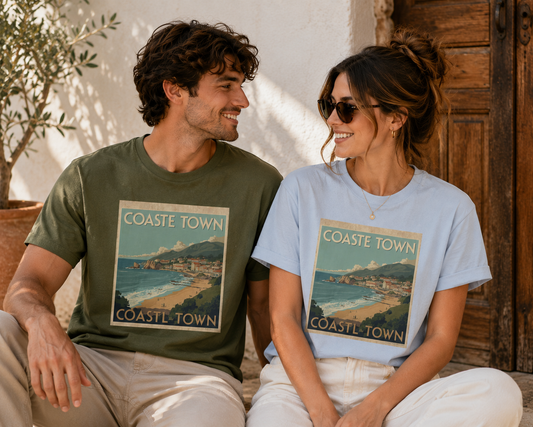 Vintage Coastal Graphic T-Shirt, Retro Beach Poster Tee, Ocean-Inspired Unisex Shirt