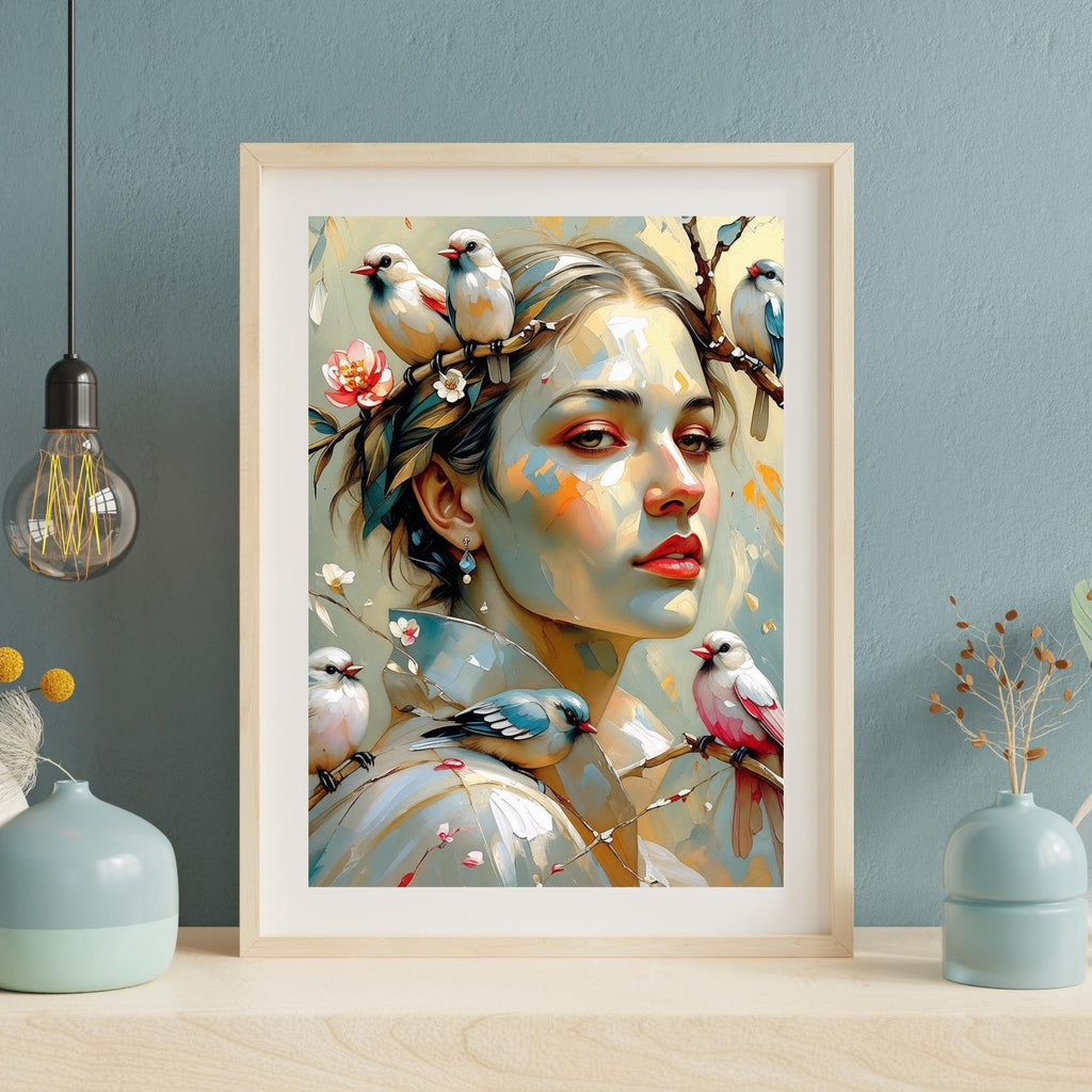 Portrait of a girl and birds