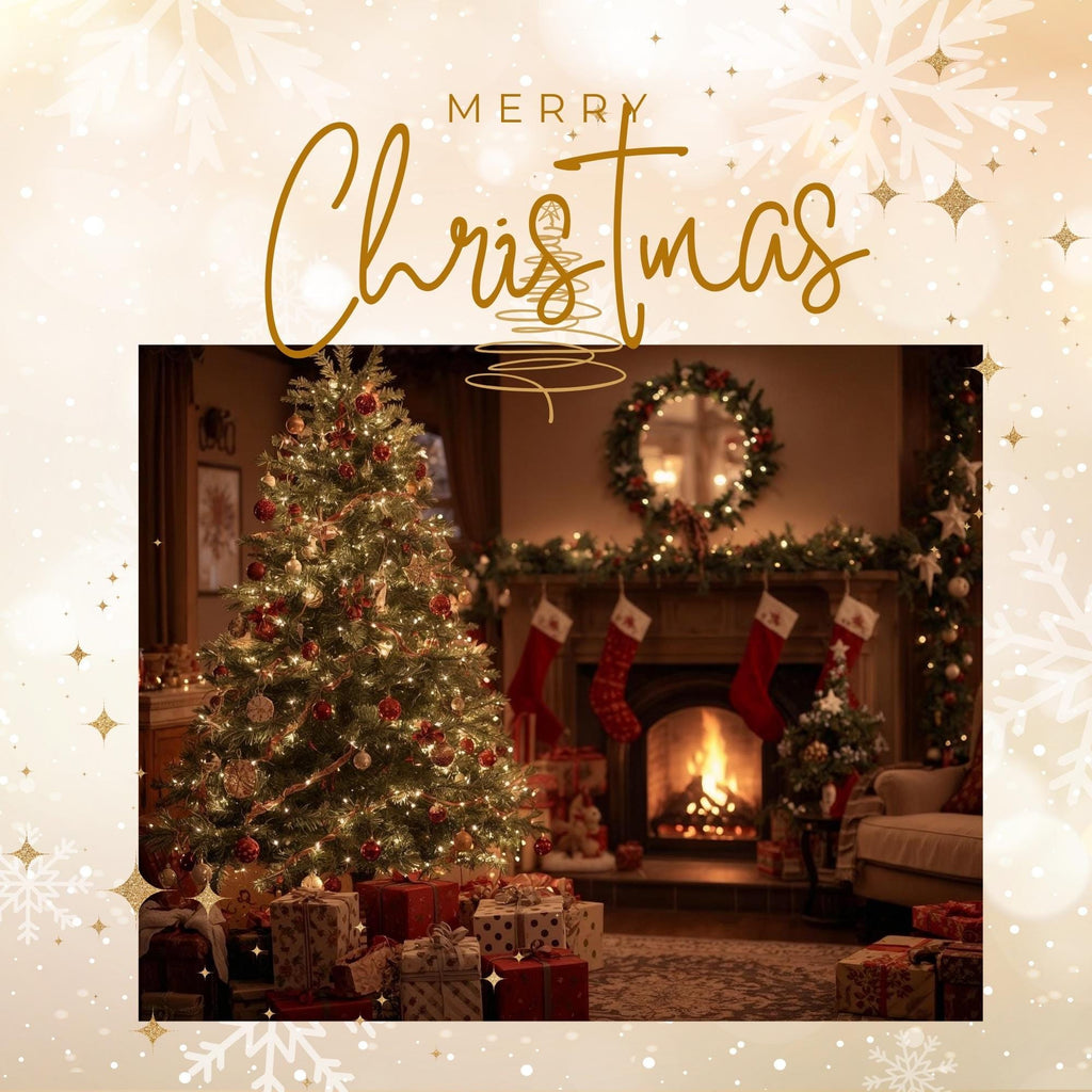 Christmas Tree Decorated Room Wall Art Printable Cozy Holiday Interior Festive Home Scene Digital Download